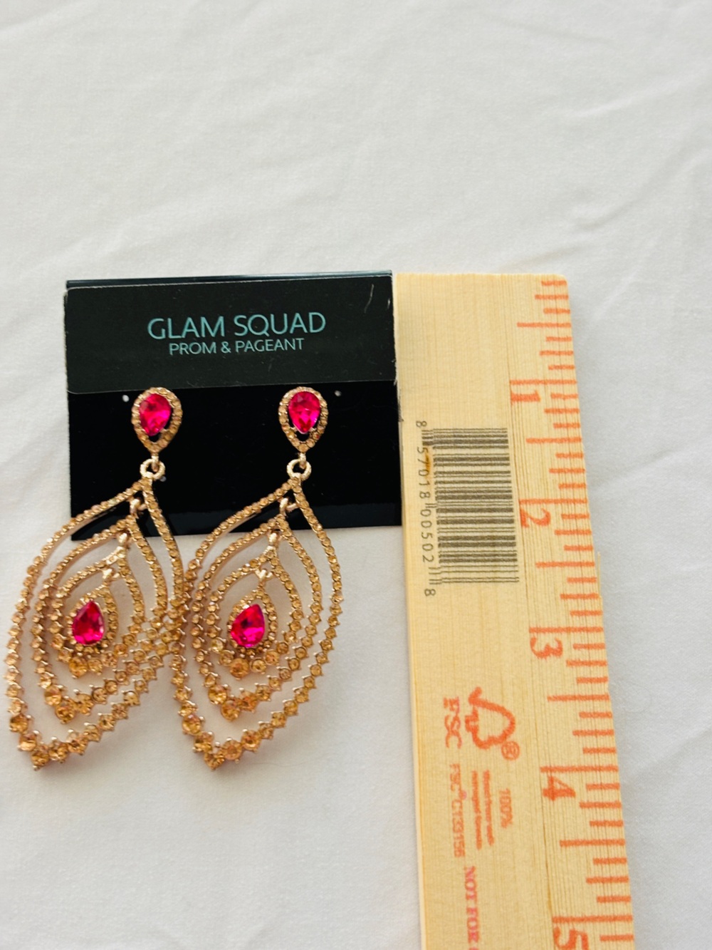 Maximal Peacock Gold & Pink Dangle Earrings ~ Over the Top in the Best Way - Picture 2 of 3